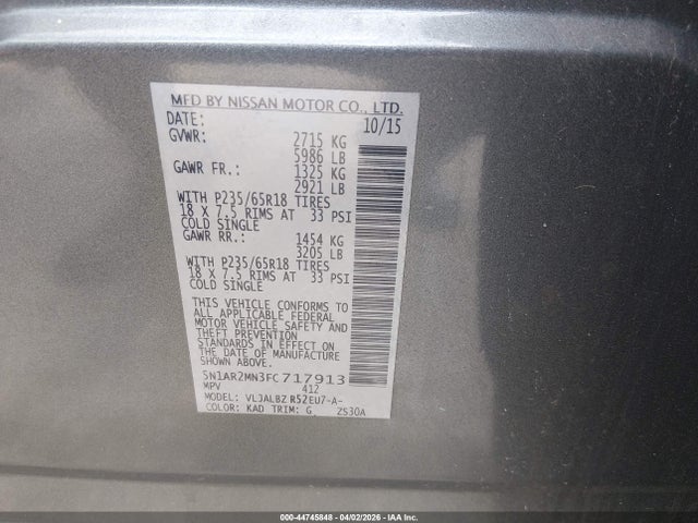5N1AR2MN3FC717913 Nissan Pathfinder S