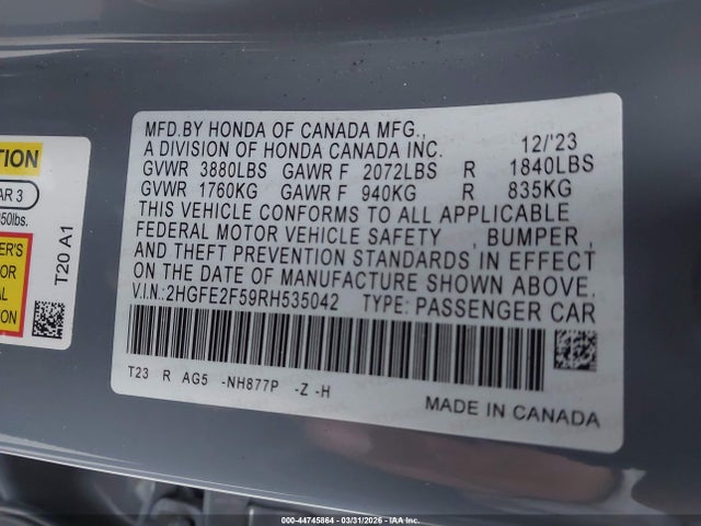 2HGFE2F59RH535042 Honda Civic Sport