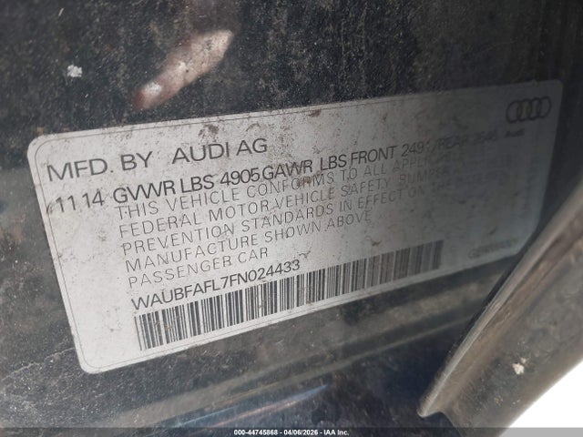 Aukcja sprzedaży 2015 Audi A4 2.0t Premium, vin: WAUBFAFL7FN024433, numer aukcji: 44745868