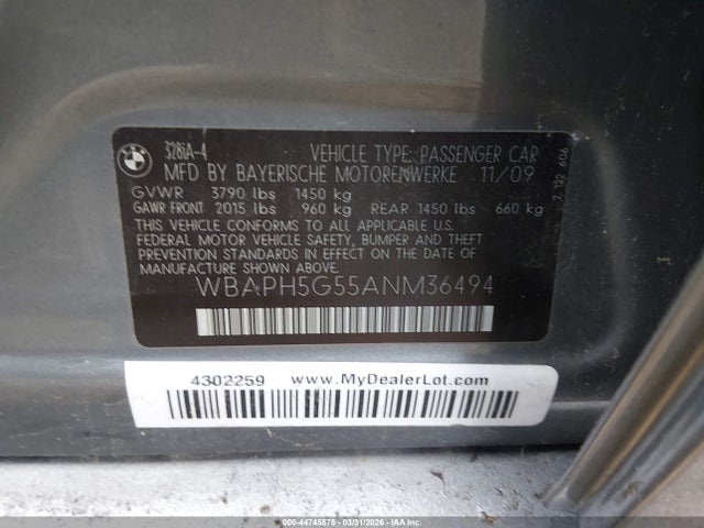 44745875 :رقم المزاد ، WBAPH5G55ANM36494 vin ، 2010 Bmw 328i مزاد بيع