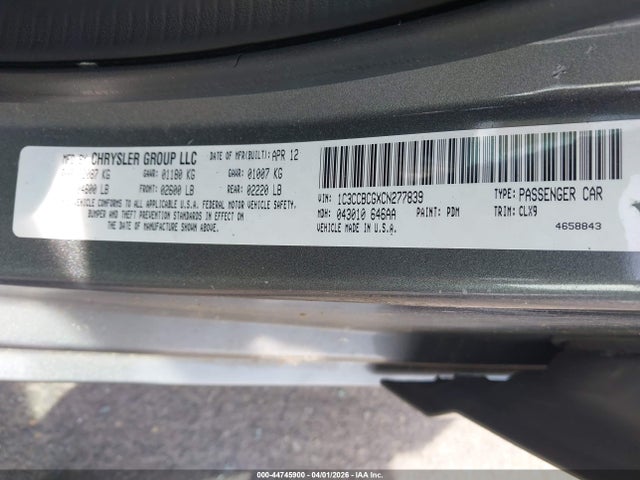 44745900 :رقم المزاد ، 1C3CCBCGXCN277839 vin ، 2012 Chrysler 200 Limited مزاد بيع