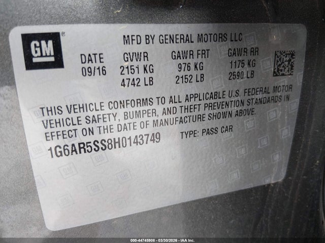 2017 CADILLAC CTS 1G6AR5SS8H0143749 Photo 8