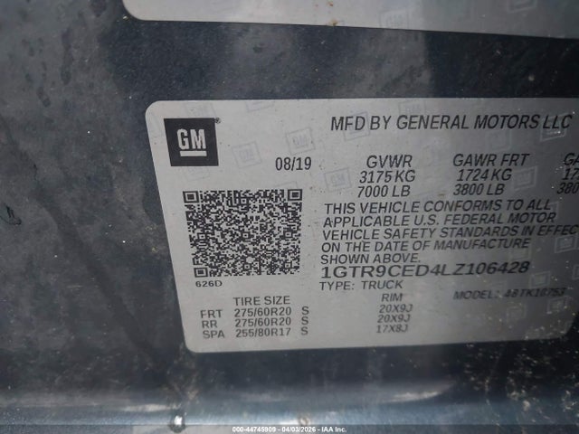 Продажа на аукционе авто 2020 Gmc Sierra 1500 4wd  Standard Box Elevation, vin: 1GTR9CED4LZ106428, номер лота: 44745909