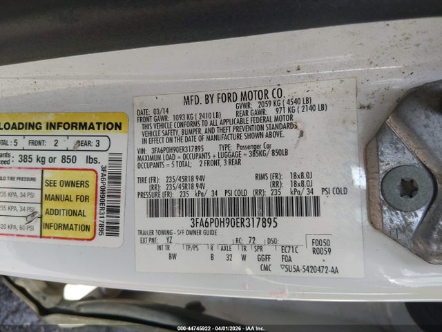 Продаж на аукціоні авто 2014 Ford Fusion Se, vin: 3FA6P0H90ER317895, номер лоту: 44745922