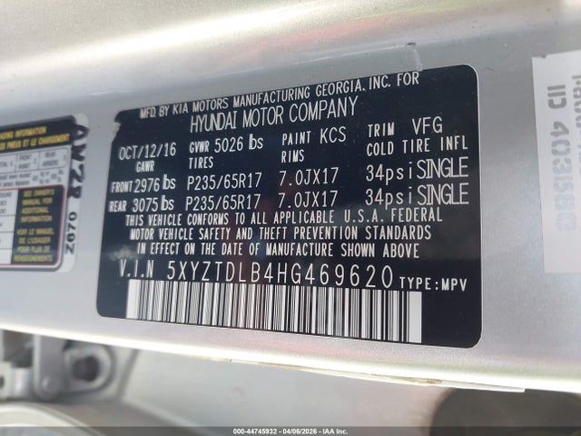 5XYZTDLB4HG469620 Hyundai Santa Fe Sport 2.4l