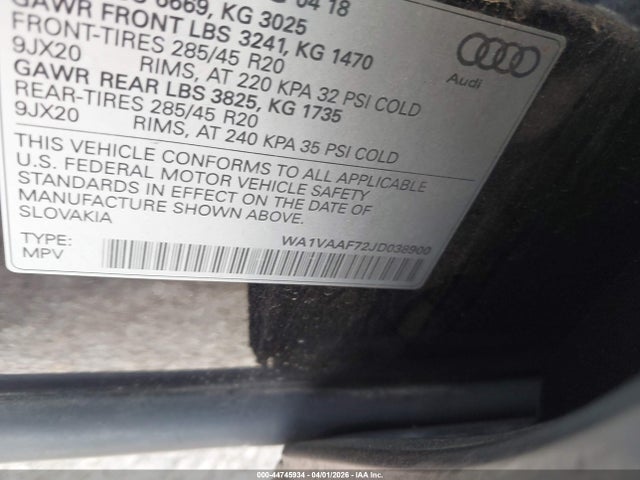 Продажа на аукционе авто 2018 Audi Q7 3.0t Premium, vin: WA1VAAF72JD038900, номер лота: 44745934