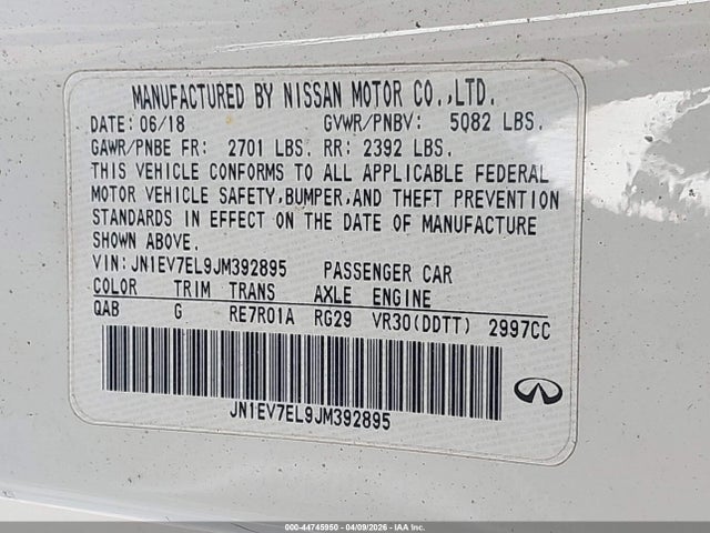 Aukcja sprzedaży 2018 Infiniti Q60 3.0t Luxe, vin: JN1EV7EL9JM392895, numer aukcji: 44745950