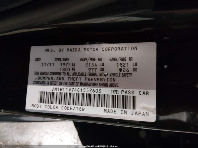 44745955 :رقم المزاد ، JM1BL1V74C1557603 vin ، 2012 Mazda Mazda3 I Touring مزاد بيع