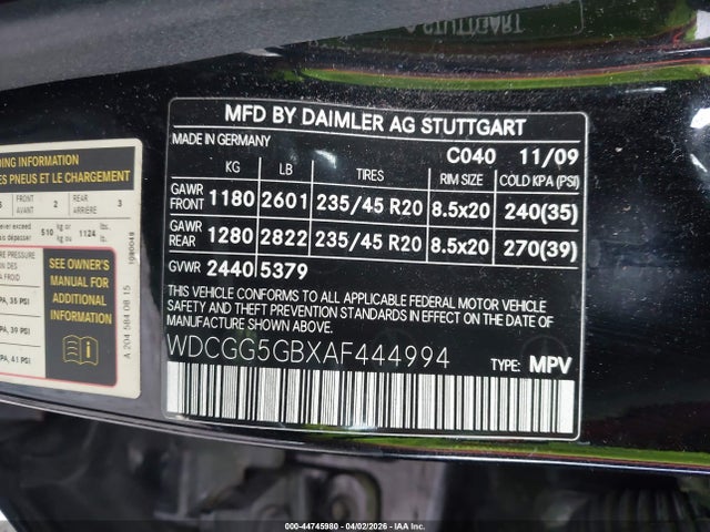 44745980 :رقم المزاد ، WDCGG5GBXAF444994 vin ، 2010 Mercedes-benz Glk 350 مزاد بيع