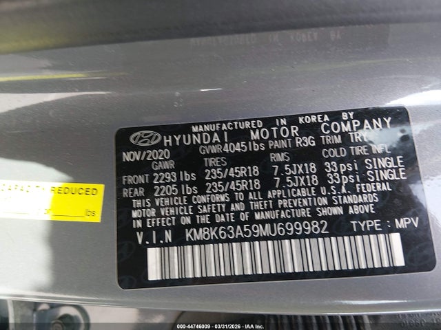 Продаж на аукціоні авто 2021 Hyundai Kona Night, vin: KM8K63A59MU699982, номер лоту: 44746009