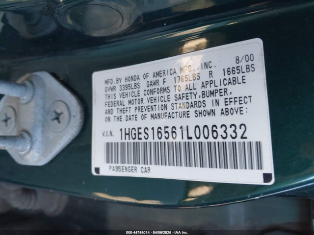2001 HONDA CIVIC 1HGES16561L006332 Photo 8