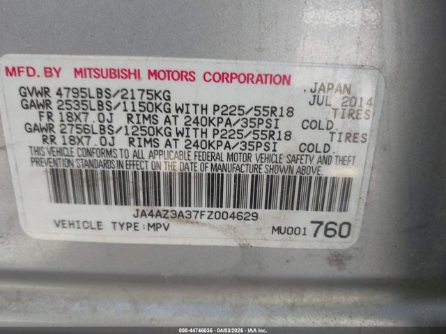 2015 MITSUBISHI OUTLANDER JA4AZ3A37FZ004629 Photo 8