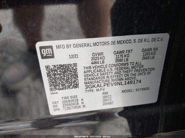 3GKALPEV9NL149174 GMC Terrain Fwd Slt