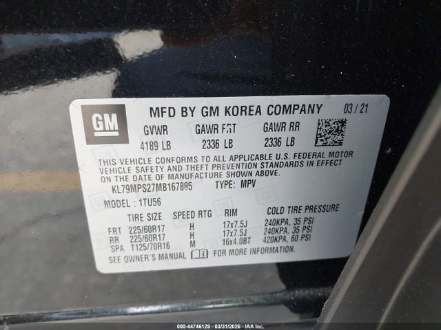 KL79MPS27MB167885 Chevrolet Trailblazer Fwd Lt