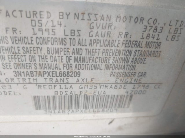 3N1AB7APXEL668209 Nissan SENTRA SV