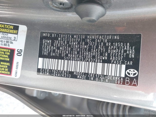 5YFBURHE5JP837884 Toyota COROLLA LE
