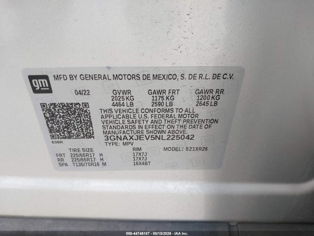 3GNAXJEV5NL225042 Chevrolet Equinox Fwd 2fl