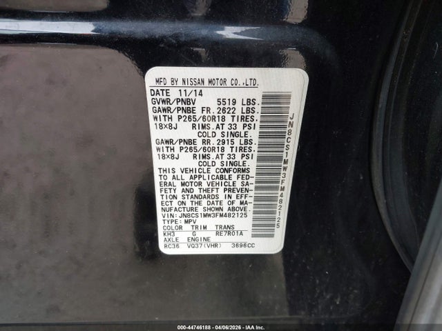 Aukcja sprzedaży 2015 Infiniti Qx70, vin: JN8CS1MW3FM482125, numer aukcji: 44746188