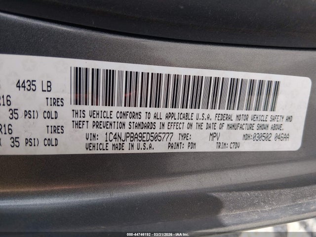 44746192 :رقم المزاد ، 1C4NJPBA9ED505777 vin ، 2014 Jeep Patriot Sport مزاد بيع