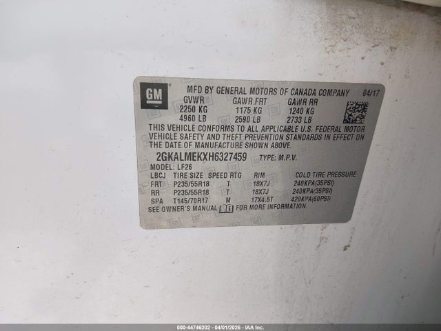 Продаж на аукціоні авто 2017 Gmc Terrain Sle-1, vin: 2GKALMEKXH6327459, номер лоту: 44746202