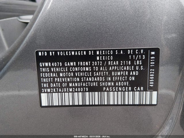 Продаж на аукціоні авто 2014 Volkswagen Jetta 2.0l S, vin: 3VW2K7AJXEM248079, номер лоту: 44746224