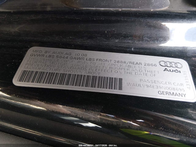 Продажа на аукционе авто 2009 Audi A8 4.2, vin: WAULV94E39N008695, номер лота: 44746231
