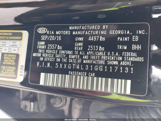 5XXGT4L31GG117131 KIA Optima Lx