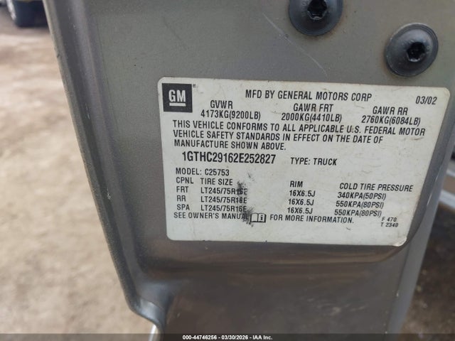 Aukcja sprzedaży 2002 Gmc Sierra 2500hd Sle, vin: 1GTHC29162E252827, numer aukcji: 44746256