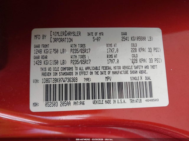 Aukcja sprzedaży 2007 Dodge Nitro Sxt, vin: 1D8GT28K07W736369, numer aukcji: 44746262