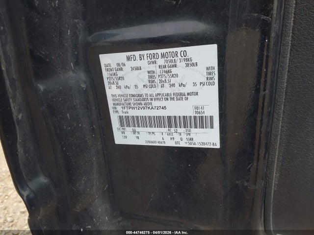 Aukcja sprzedaży 2007 Ford F-150 Lariat/xlt, vin: 1FTPW12V97KA72745, numer aukcji: 44746275