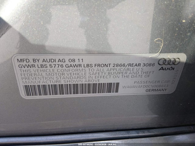 Продажа на аукционе авто 2012 Audi A8 4.2, vin: WAUAVAFD0CN008643, номер лота: 44746292