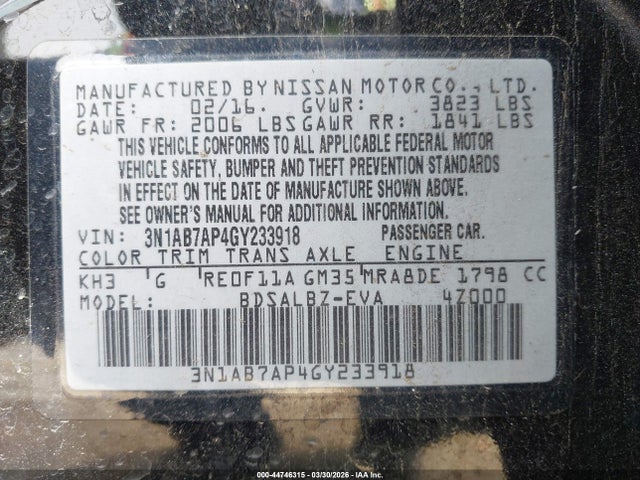3N1AB7AP4GY233918 Nissan SENTRA S