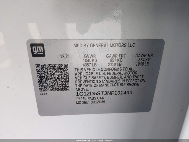 1G1ZD5ST3NF101403 Chevrolet Malibu Fwd Lt