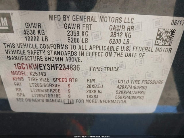 1GC1KWEY3HF234836 Chevrolet Silverado 2500hd Ltz