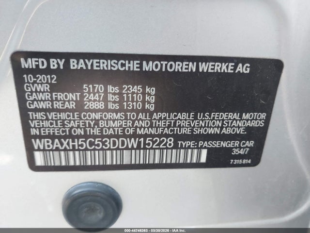 Aukcja sprzedaży 2013 Bmw 528i Xdrive, vin: WBAXH5C53DDW15228, numer aukcji: 44746363