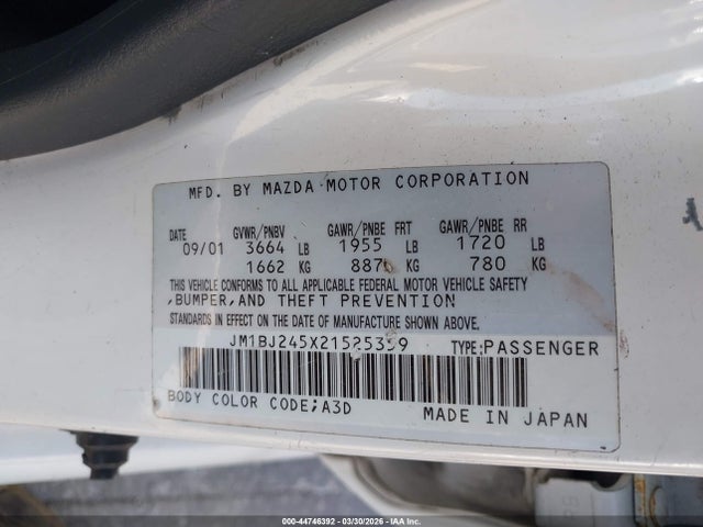 Продаж на аукціоні авто 2002 Mazda Protege5, vin: JM1BJ245X21525359, номер лоту: 44746392