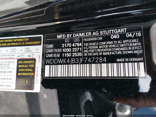 Aukcja sprzedaży 2018 Mercedes-benz C 300, vin: WDDWK4JB3JF747284, numer aukcji: 44746396
