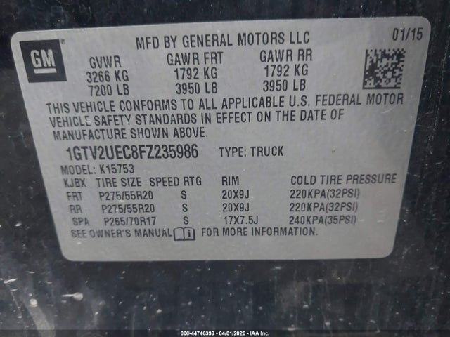 Aukcja sprzedaży 2015 Gmc Sierra 1500 Sle, vin: 1GTV2UEC8FZ235986, numer aukcji: 44746399