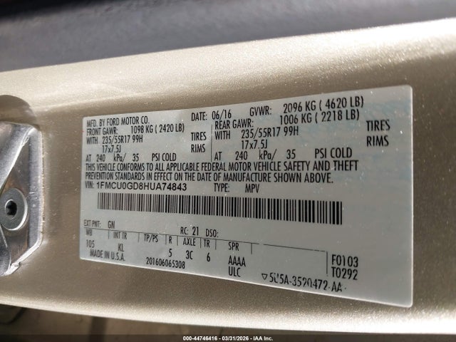Aukcja sprzedaży 2017 Ford Escape Se, vin: 1FMCU0GD8HUA74843, numer aukcji: 44746416