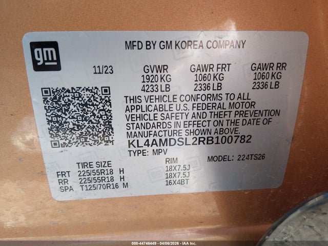 Aukcja sprzedaży 2024 Buick Encore Gx Sport Touring Fwd, vin: KL4AMDSL2RB100782, numer aukcji: 44746449
