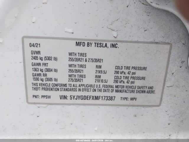 2021 TESLA MODEL Y 5YJYGDEFXMF173387 Photo 8