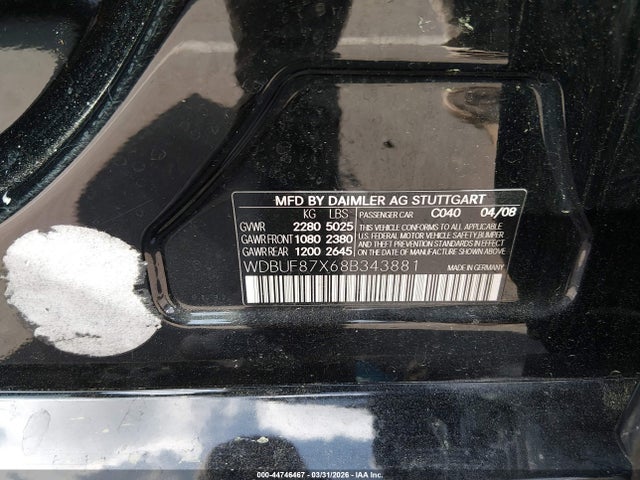 Aukcja sprzedaży 2008 Mercedes-benz E 350 4matic, vin: WDBUF87X68B343881, numer aukcji: 44746467