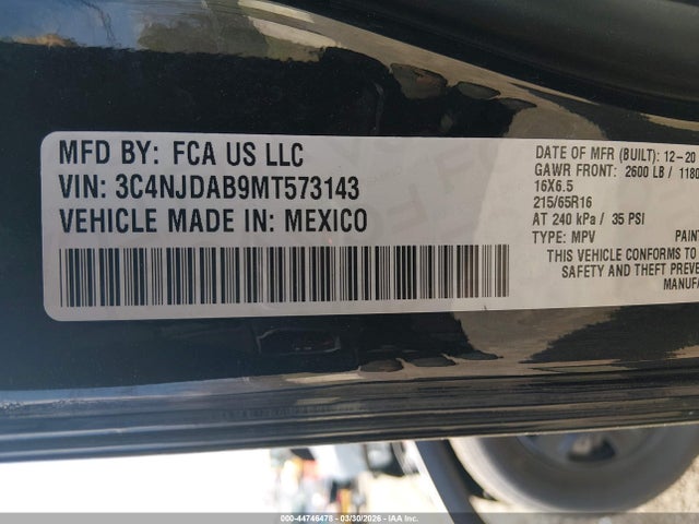 Aukcja sprzedaży 2021 Jeep Compass Sport 4x4, vin: 3C4NJDAB9MT573143, numer aukcji: 44746478