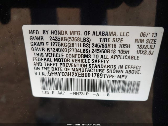 Продаж на аукціоні авто 2014 Acura Mdx, vin: 5FRYD3H2XEB001789, номер лоту: 44746486