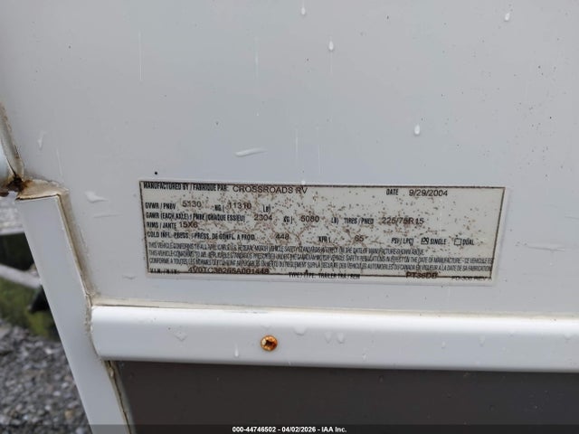 2005 Crossroads Paradise Pointe 36db Travel Trailer მანქანა იყიდება აუქციონზე, vin: 4V0TC36265A001448, აუქციონის ნომერი: 44746502