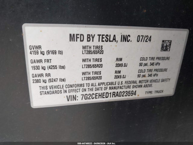Aukcja sprzedaży 2024 Tesla Cybertruck All-wheel Drive, vin: 7G2CEHED1RA023594, numer aukcji: 44746522