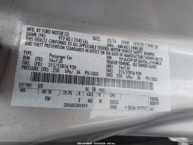 Продажа на аукционе авто 2016 Ford Focus Se, vin: 1FADP3F20GL310963, номер лота: 44746560