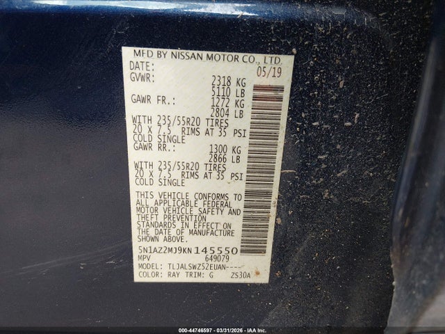 Nissan Murano Platinum 2019 5N1AZ2MJ9KN145550 Image 9