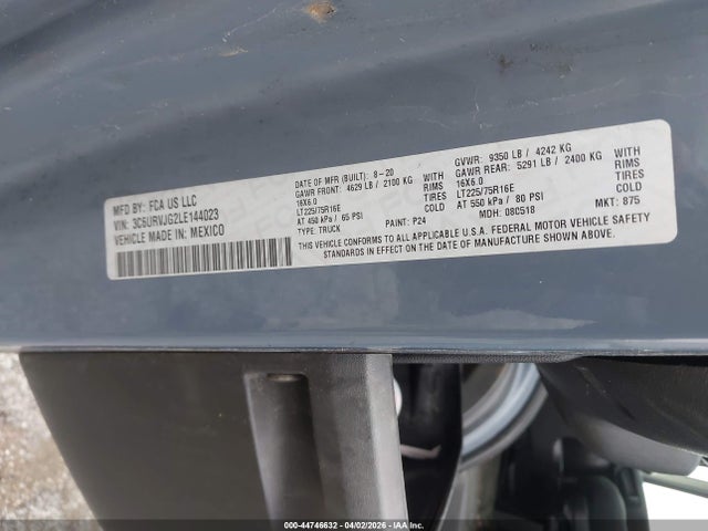 Продаж на аукціоні авто 2020 Ram Promaster 3500 Cargo Van High Roof 159 Wb Ext, vin: 3C6URVJG2LE144023, номер лоту: 44746632