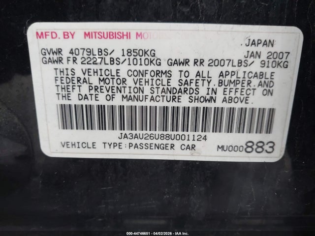 2008 MITSUBISHI LANCER JA3AU26U88U001124 Photo 8